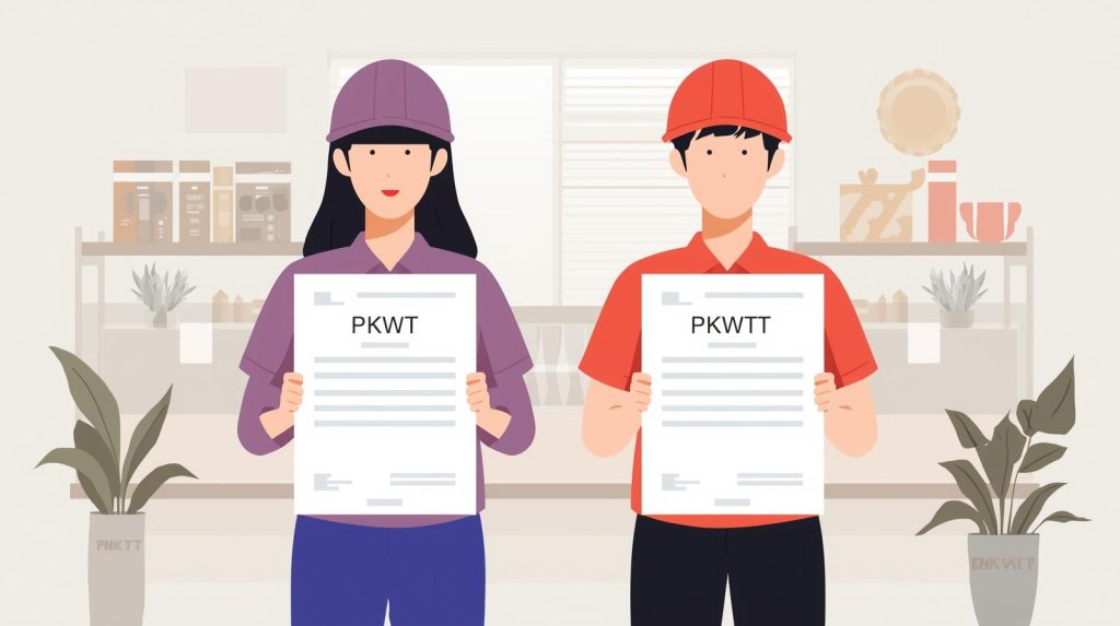 Infografis perbedaan kontrak kerja PKWT dan PKWTT di Indonesia untuk pekerja.