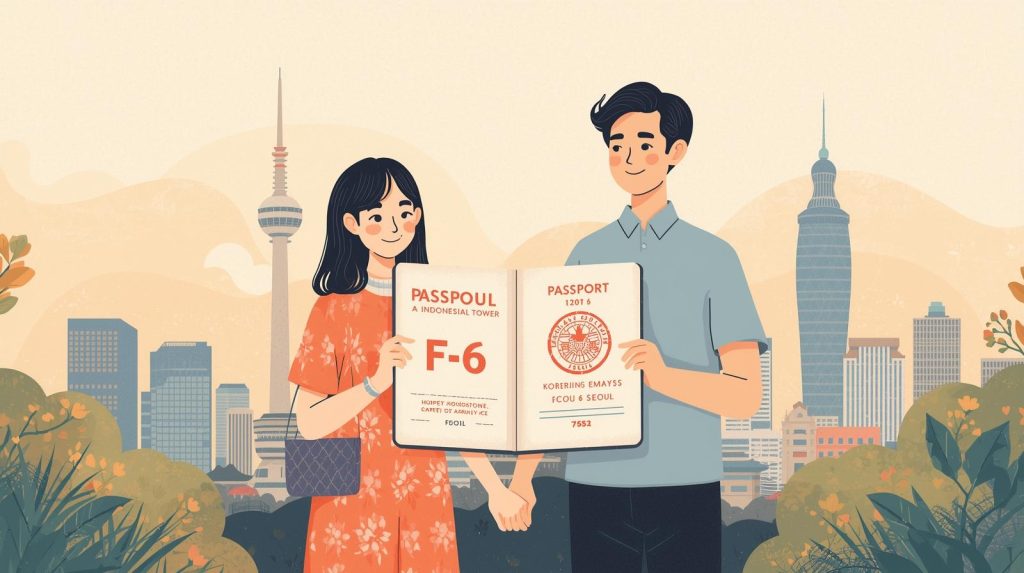 Pasangan kawin campur Indonesia-Korea dengan visa F-6 berdiri di depan latar kota Seoul