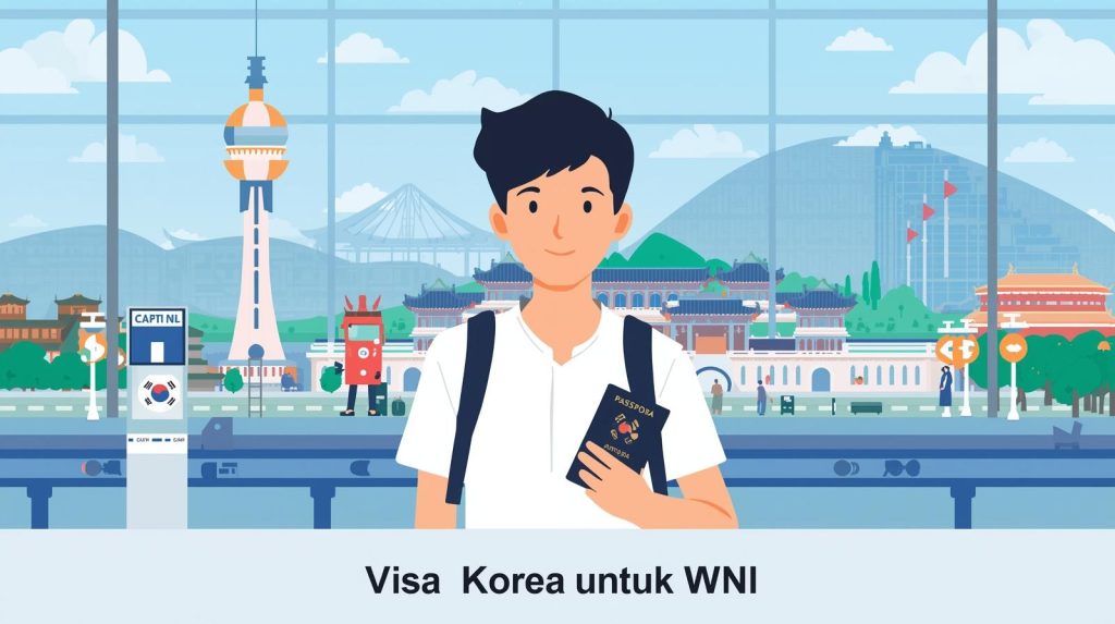 Indonesian traveler showing passport with Korean visa at Seoul airport immigration